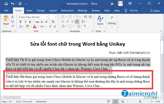 sua loi font chu rong Word, excel