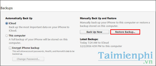 khoi phuc du lieu iphone bang itunes