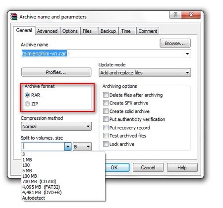 cach chia nho file nen bang winrar
